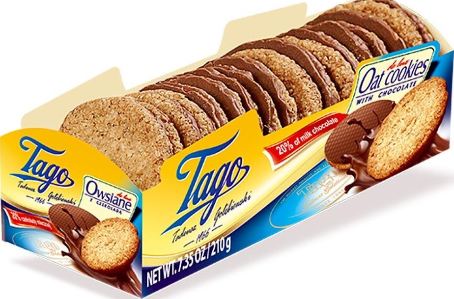 фото Из польши: печенье tago овсяное, с молочным шоколадом, 210 г