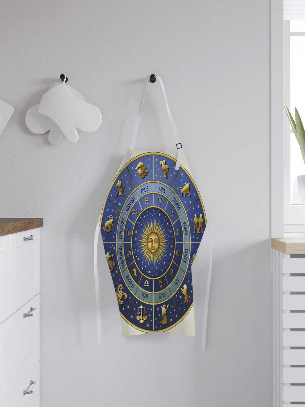 фото Фартук женский joyarty для готовки "синий круг с зодиаками", универсальный размер