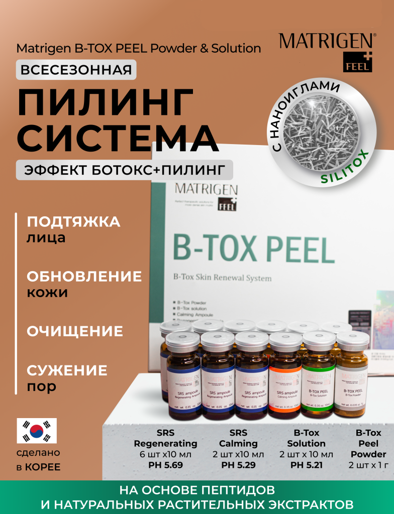 Пилинг со спикулами базовый набор Matrigen B-Tox Peel Skin Renewal System Basic 12 ампул 5192₽