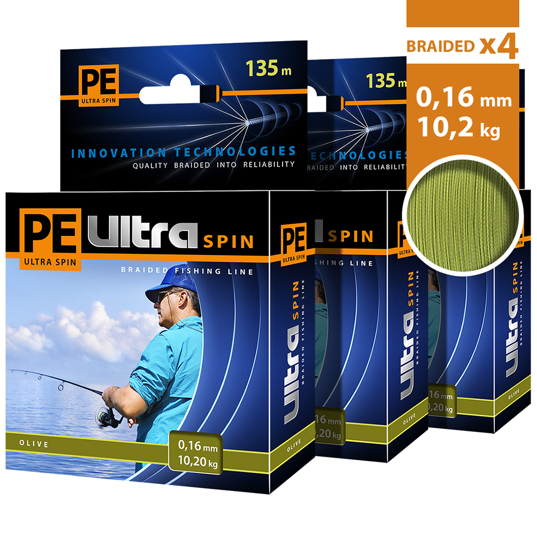 

Леска плетеная Aqua PE Ultra Spin 0,16 мм, 135 м, 10,2 кг, olive, 3 шт., PE Ultra Spin