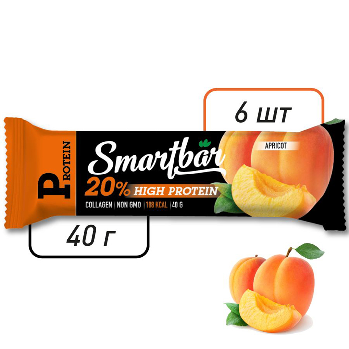 

Батончик протеиновый SmartBar Protein "Абрикос в йогуртовой глазури", 6 шт. x 40 г, ССБАЙ