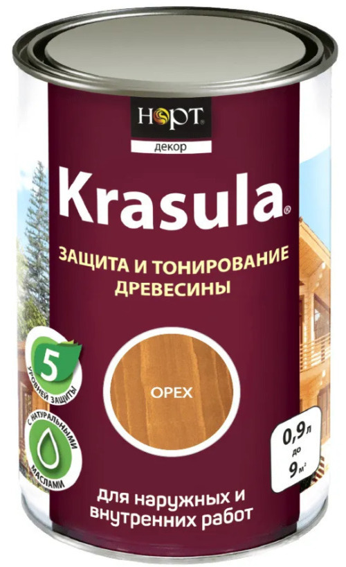 Защитно-декоративный состав KRASULA Орех 0,9 л состав для защиты и тонирования древесины ярославские краски