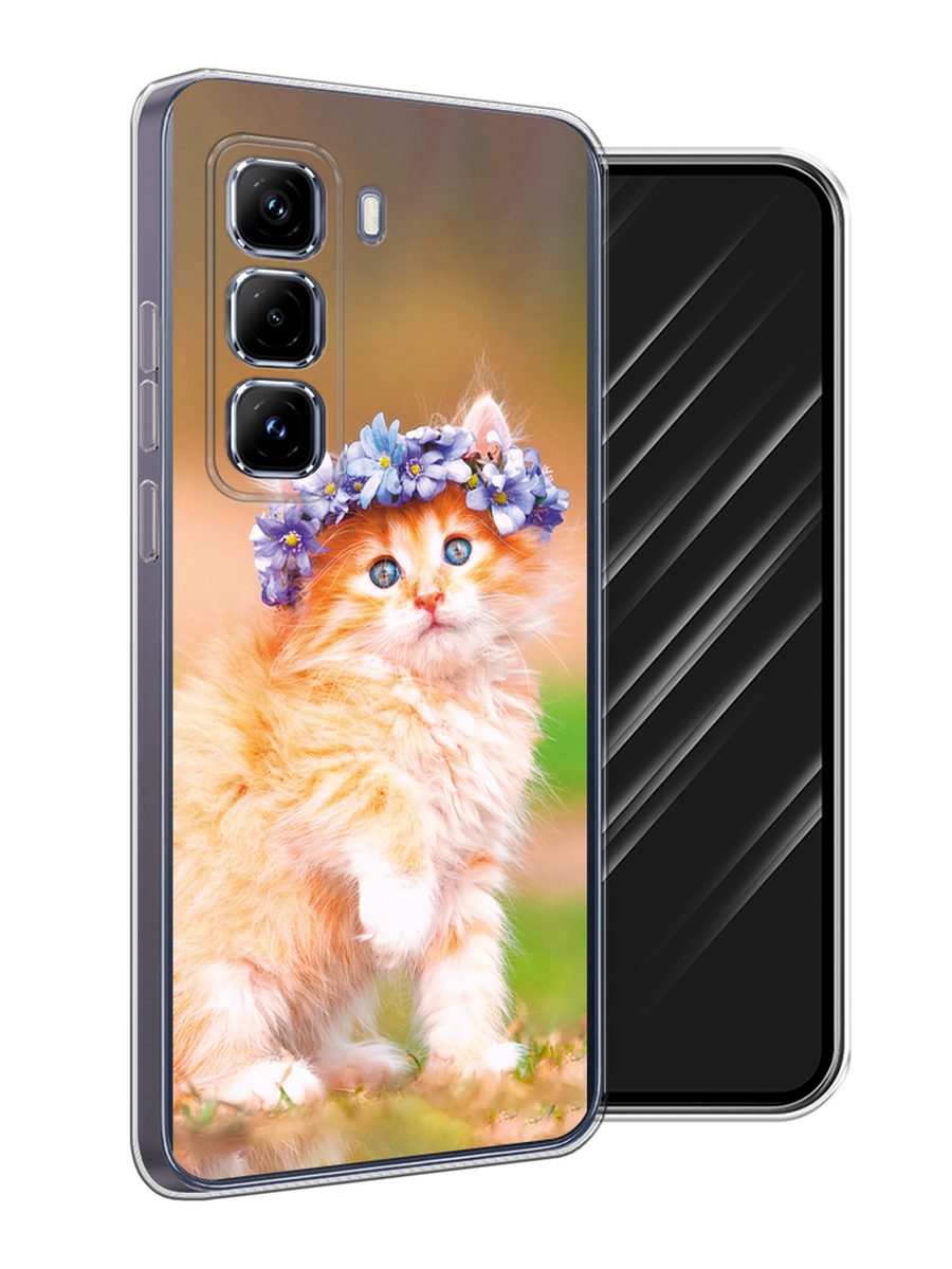 

Чехол Awog на Infinix Hot 50 Pro Plus "Рыжий кот в венке", Коричневый;синий, 3107050-1