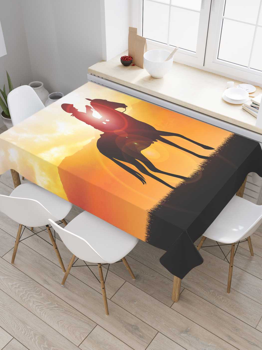 

Скатерть прямоугольная JoyArty "Ковбой на рассвете" из сатена, 120x145 см, Ковбой на рассвете