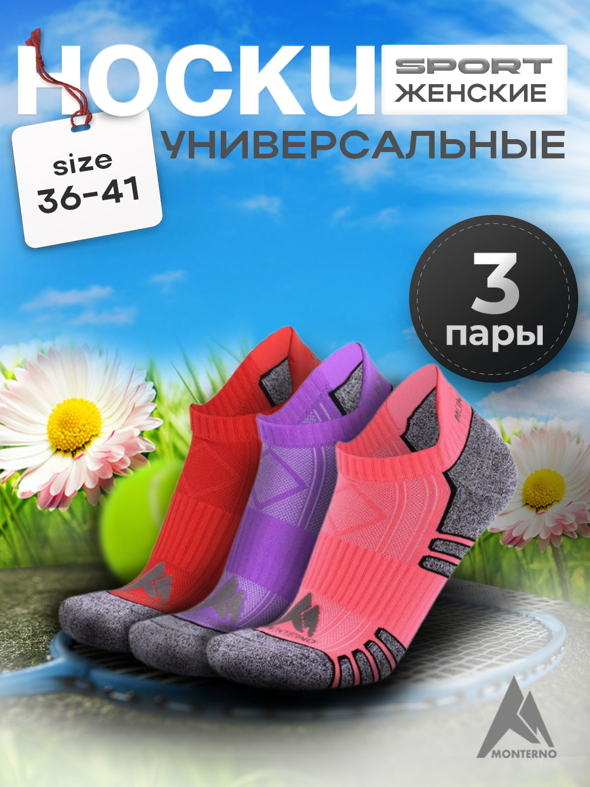 Комплект носков мужских Monterno sport WS-336 красных, розовых, фиолетовых 36-41