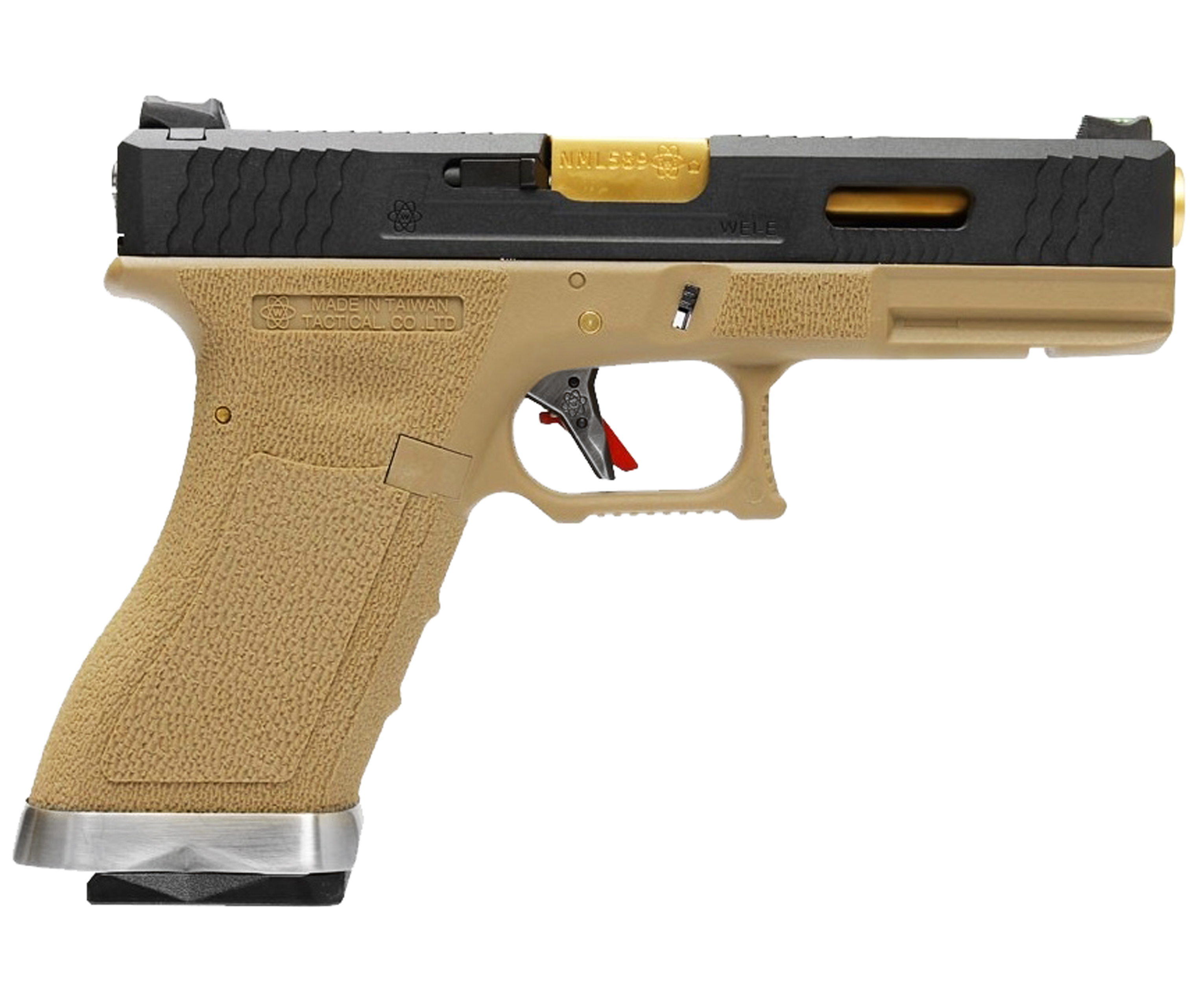 фото Страйкбольный пистолет we glock 17 g-force 6 мм, gbb, gas, tan, золотой ствол