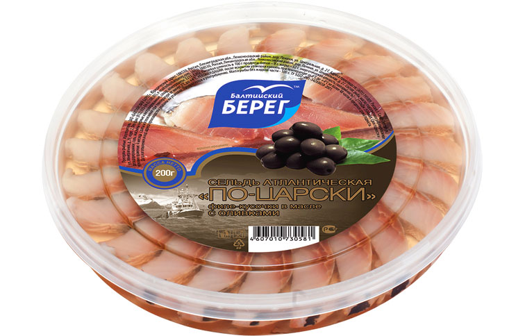 

Сельдь Балтийский Берег По-царски атлантическая в масле филе кусочки с оливками 200 г