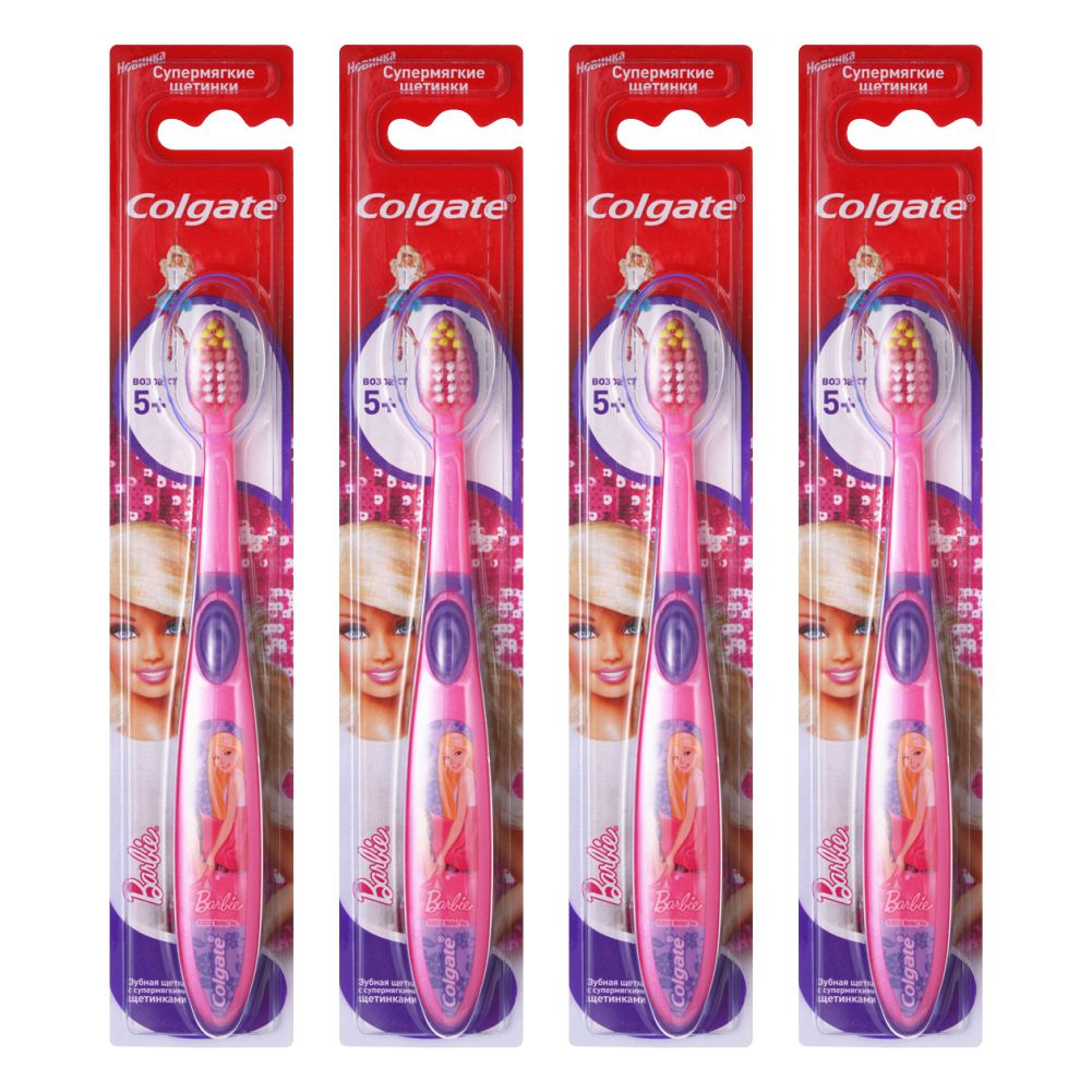 Комплект Colgate зубная щетка Barbie для детей старше 5 лет супермягкая х 4 шт.