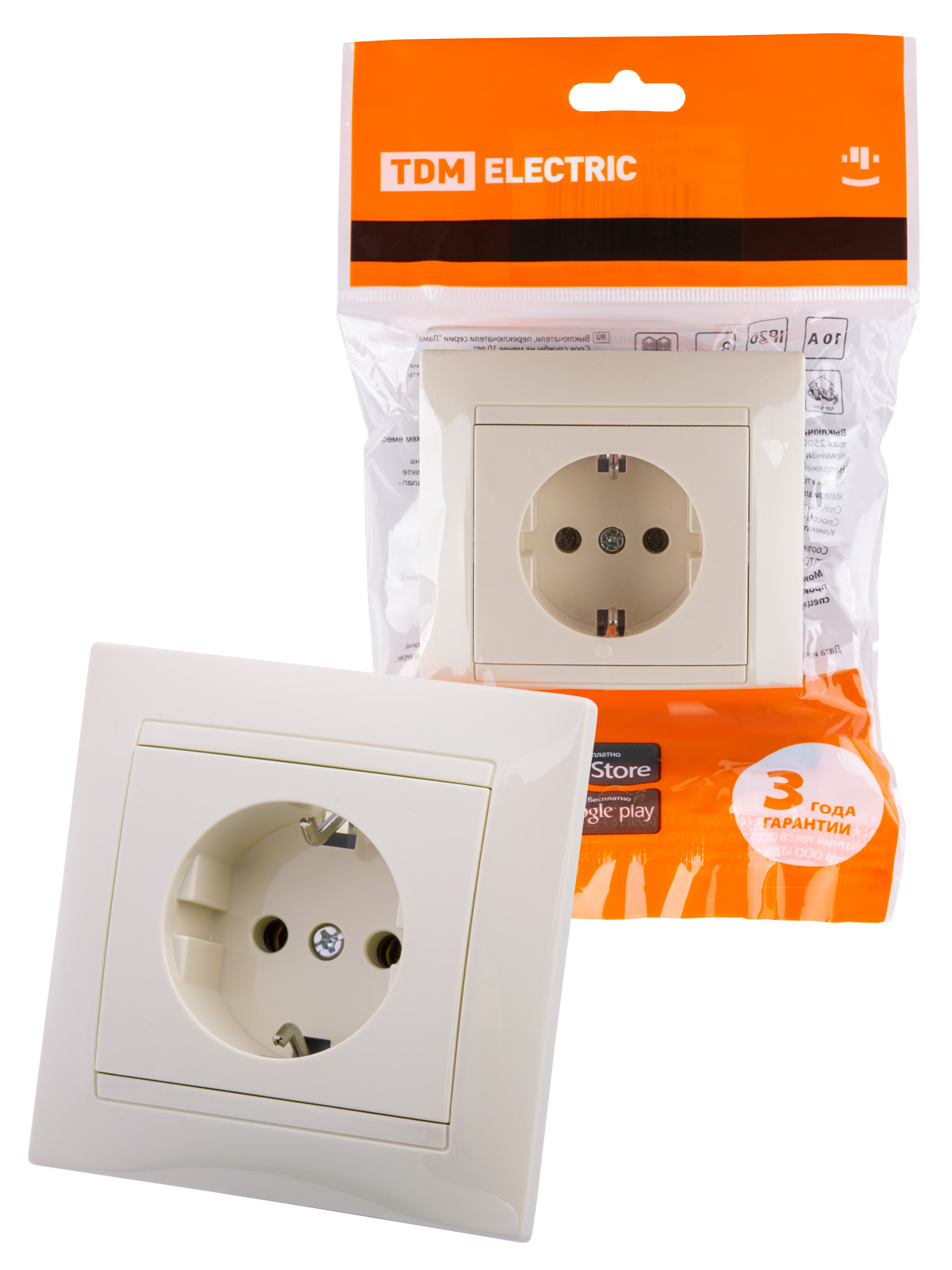 

Розетка TDM ELECTRIC 2П+З SQ1815-0123, Бежевый, Лама-18