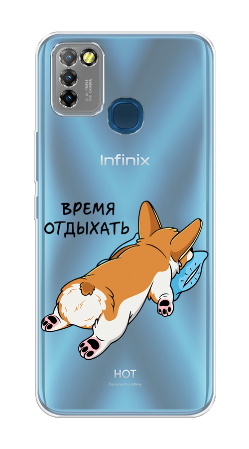 

Чехол на Infinix HOT 10 Lite "Корги отдыхает", Черный;коричневый;голубой, 3100350-1