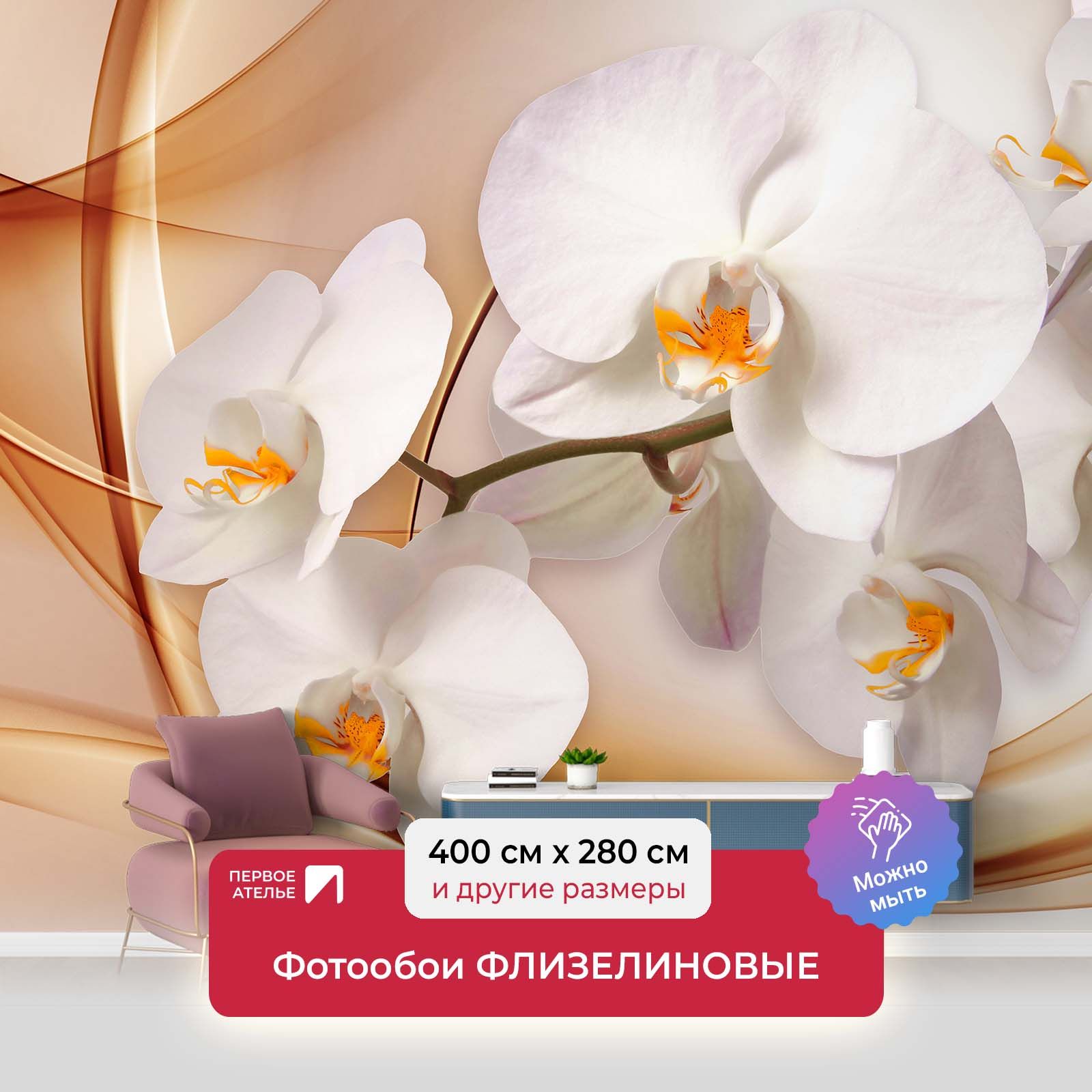 фото Фотообои флизелиновые первое ателье "веточка орхидеи на абстрактном фоне" 400х280 (шхв)