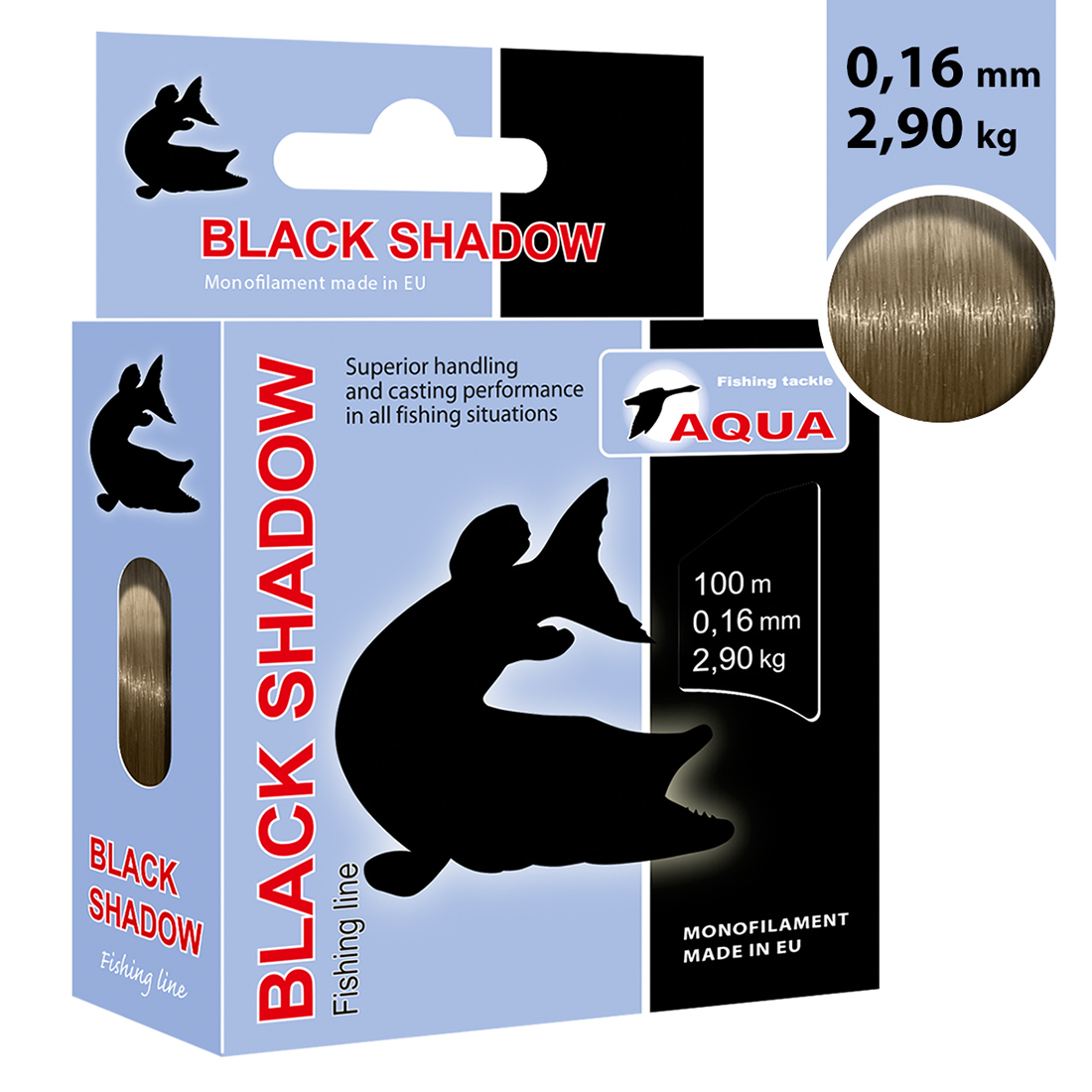 Леска AQUA Black Shadow 0,16mm 100m, цвет - светлый торфяник, test - 2,90kg