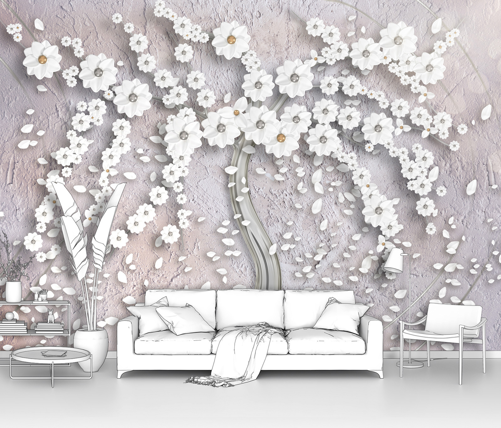 фото Фотообои флизелиновые первое ателье "абстрактное дерево из цветов" 200х140 см (шхв)