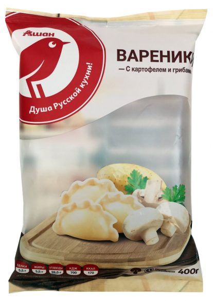 Вареники АШАН Красная птица картофель и грибы 400 г 117₽