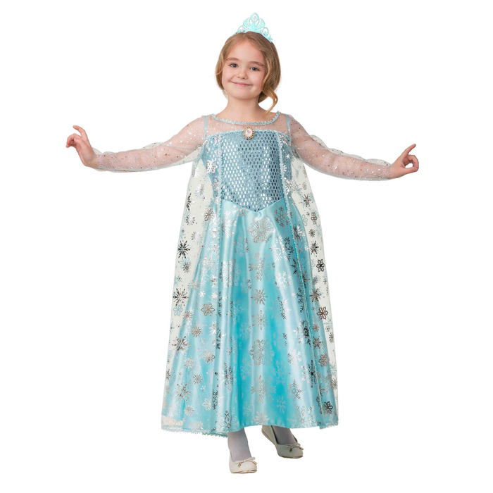 Карнавальный костюм Эльза сатин, платье, корона, р.32, р122 см 5094-122-64