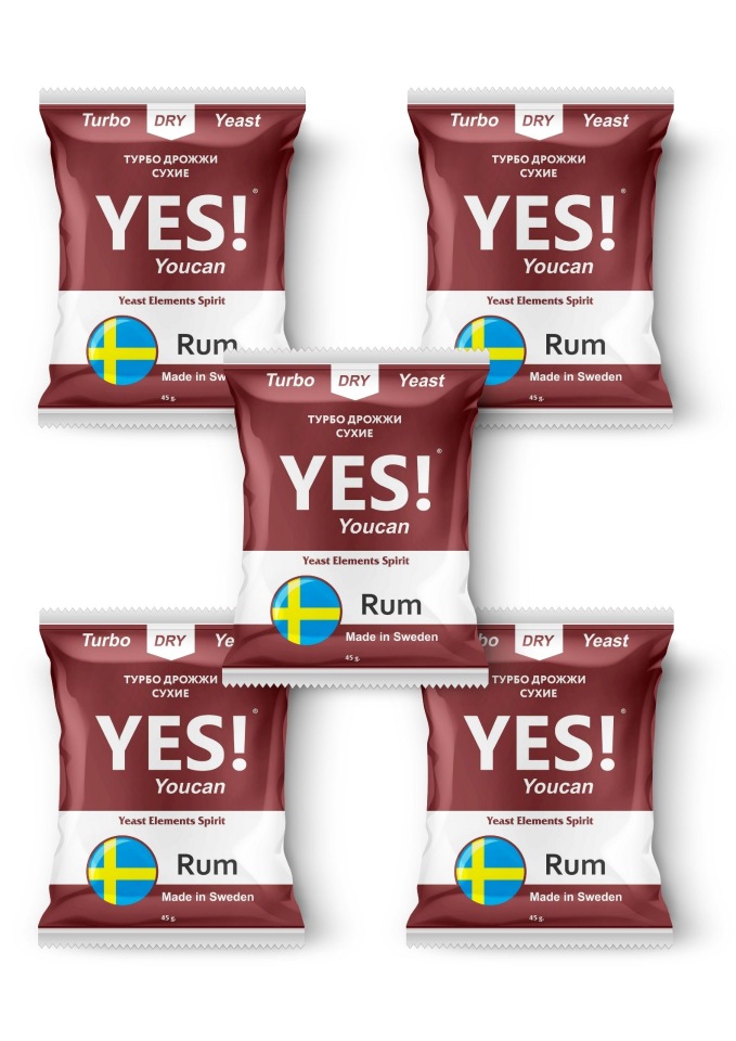 

Спиртовые турбо дрожжи YES! Rum, 5х45 гр (5 штук в комплекте), Rum