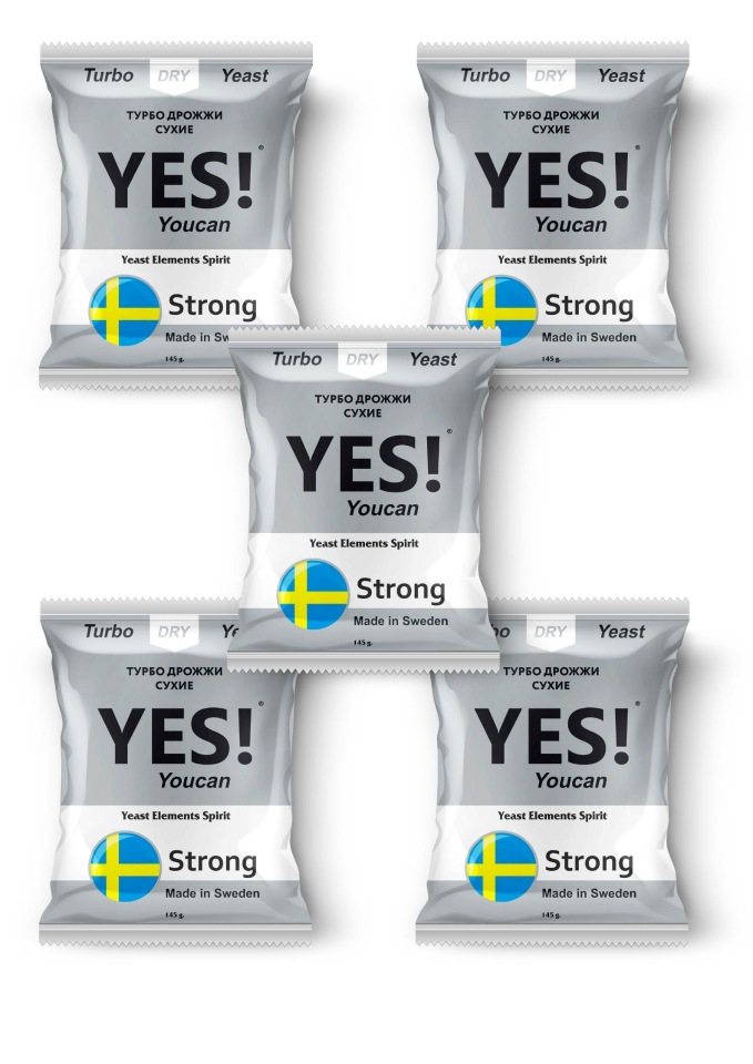

Спиртовые турбо дрожжи YES! Strong, 5х145гр (5 штук в комплекте), Strong