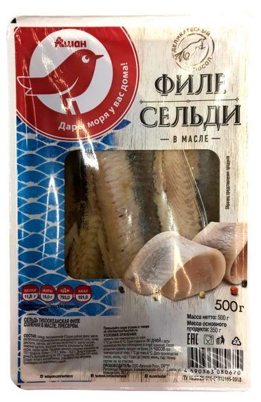 

Филе сельди АШАН Красная птица в масле, 500 г
