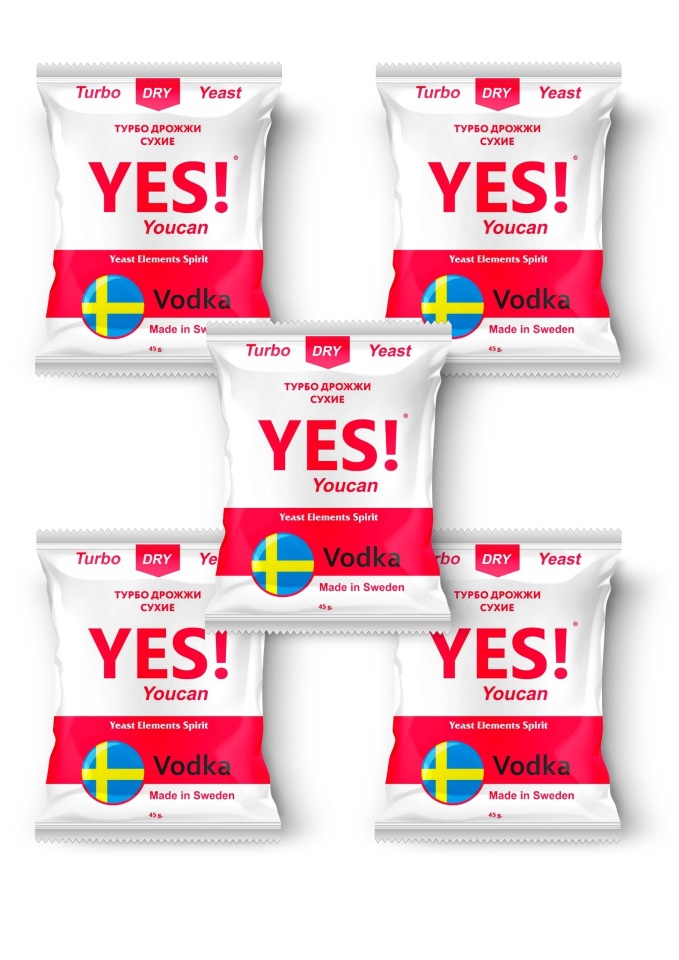 

Спиртовые турбо дрожжи YES! Vodka, 5х45гр (5 штук в комплекте)