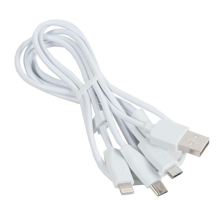 

Кабель USB Hoco Х1 Rapid для Lightning, Micro USB, Type-C, 2.1 A, длина 1.0 м, белый