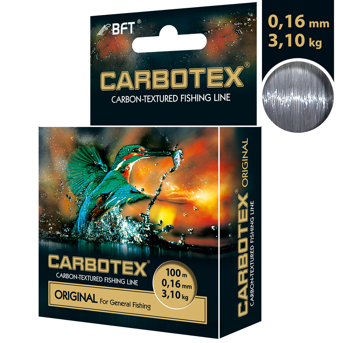 

Леска AQUA CARBOTEX Original 100m 0,16mm, цвет - темно-серый, test - 3,10kg, CARBOTEX
