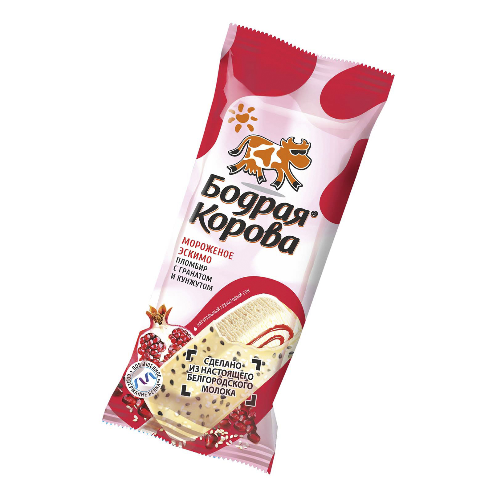 

Мороженое пломбир Бодрая корова с гранатом и кунжутом 75 г