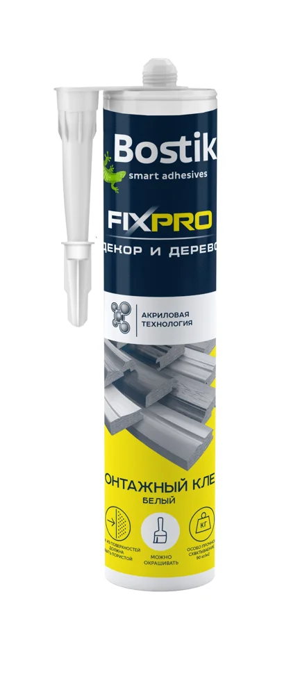 Клей монтажный BOSTIK FIXPRO ДЕКОР и ДЕРЕВО белый 280гр Т-ра перевозки не ниже +5град