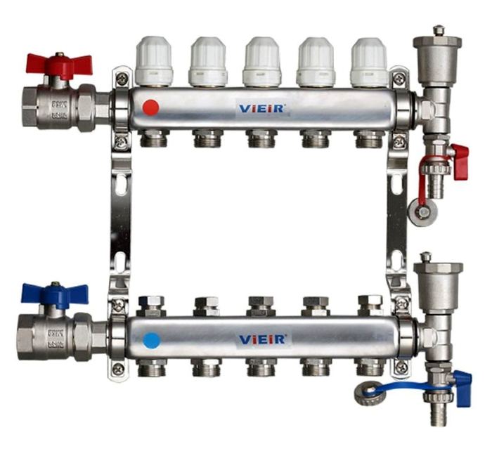 фото Коллекторная группа vieir с кранами 1" х 3/4" 9 выходов (5/1) vr115-09