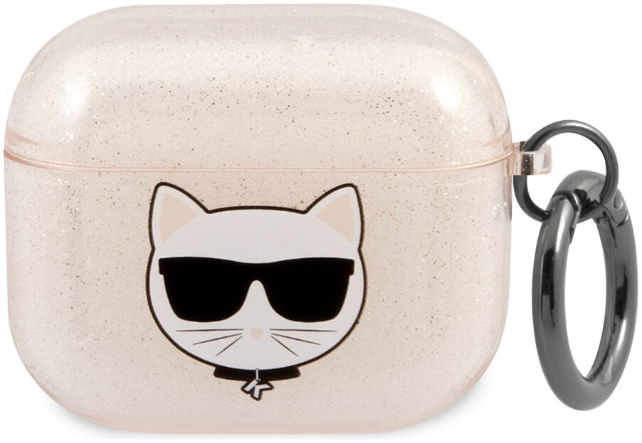 фото Чехол с карабином cg mobile karl lagerfeld tpu choupette glitters для airpods 3 золотой