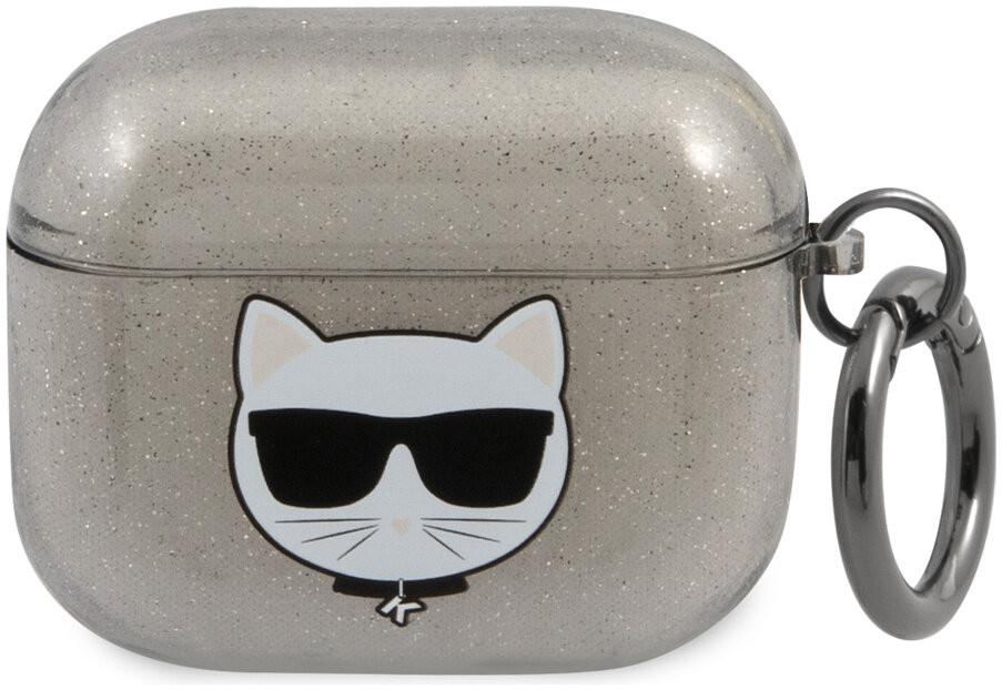 фото Чехол с карабином cg mobile karl lagerfeld tpu choupette glitters для airpods 3 черный