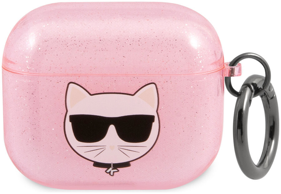 фото Чехол с карабином cg mobile karl lagerfeld tpu choupette glitters для airpods 3 розовый