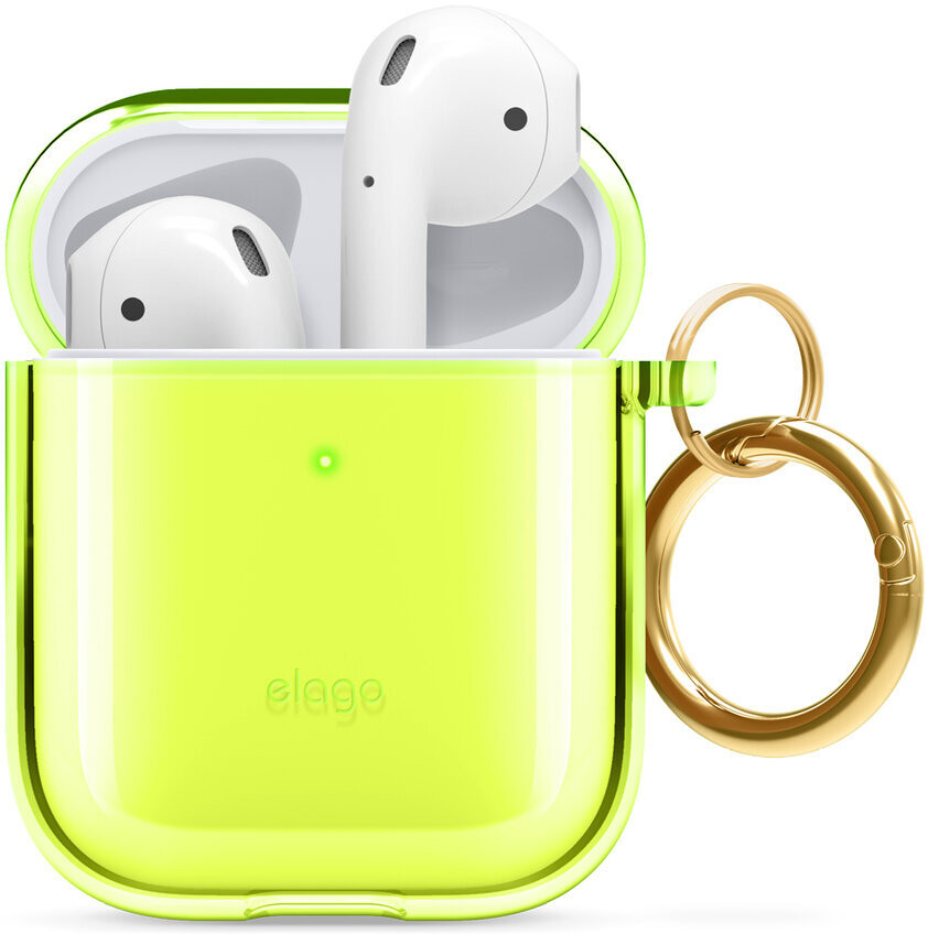 фото Чехол с карабином elago clear hang case для airpods 1/2 неоновый желтый