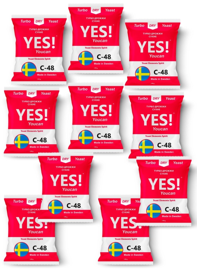 

Спиртовые турбо дрожжи YES! C48, 10х140гр (10 штук в комплекте), C48