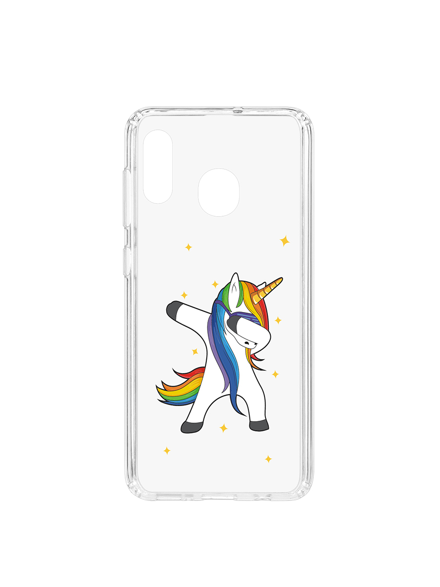 

Чехол на Samsung Galaxy A20 2019 Kruche Print Единорожка, Прозрачный;разноцветный