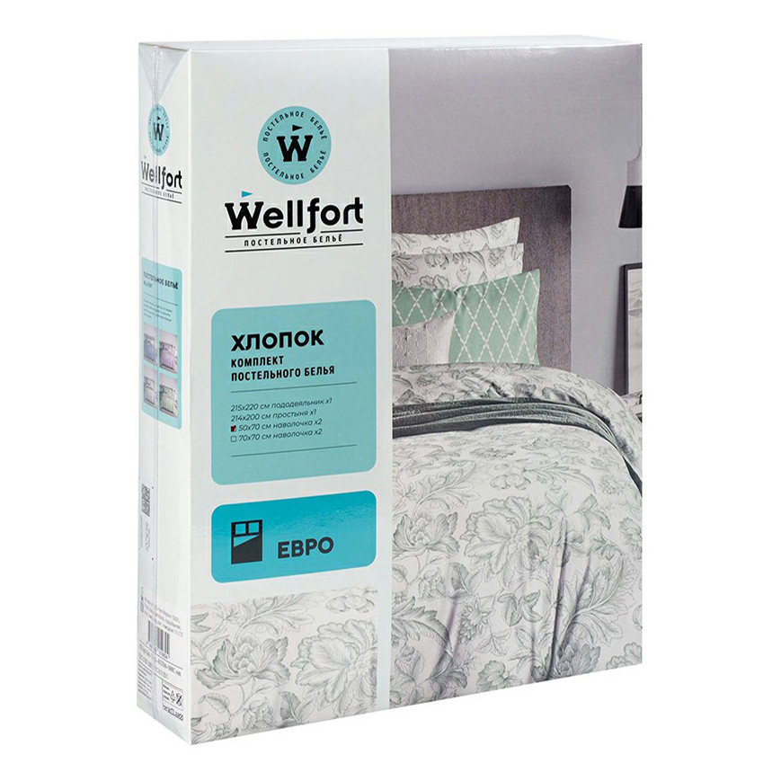 

Комплект постельного белья Wellfort Bloom евро хлопок разноцветный