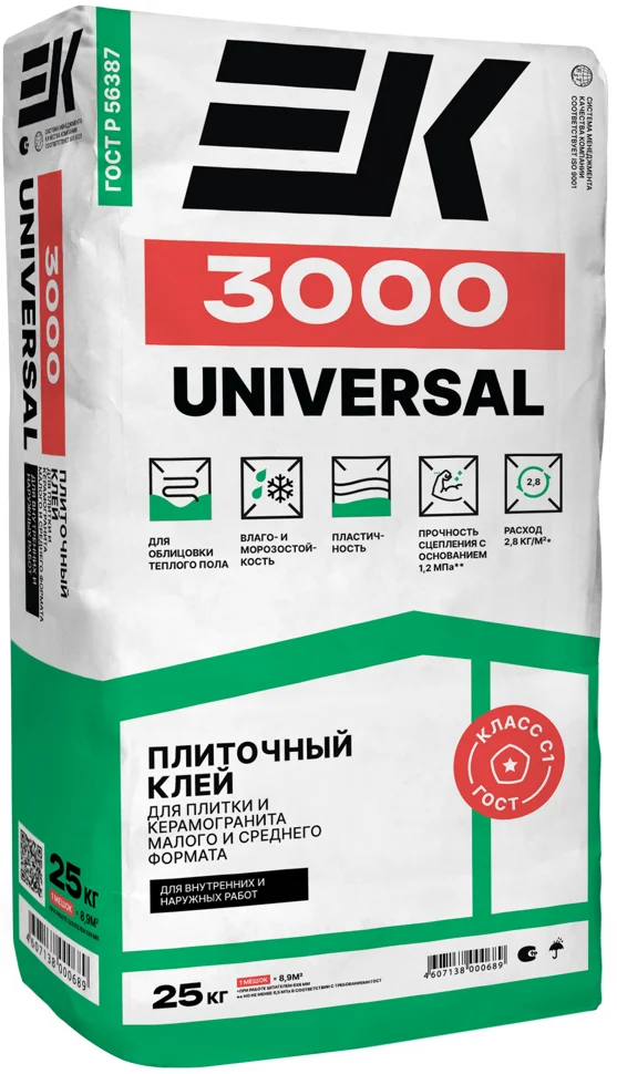 фото Клей плиточный ek 3000 universal для керамогранита 25 кг ек