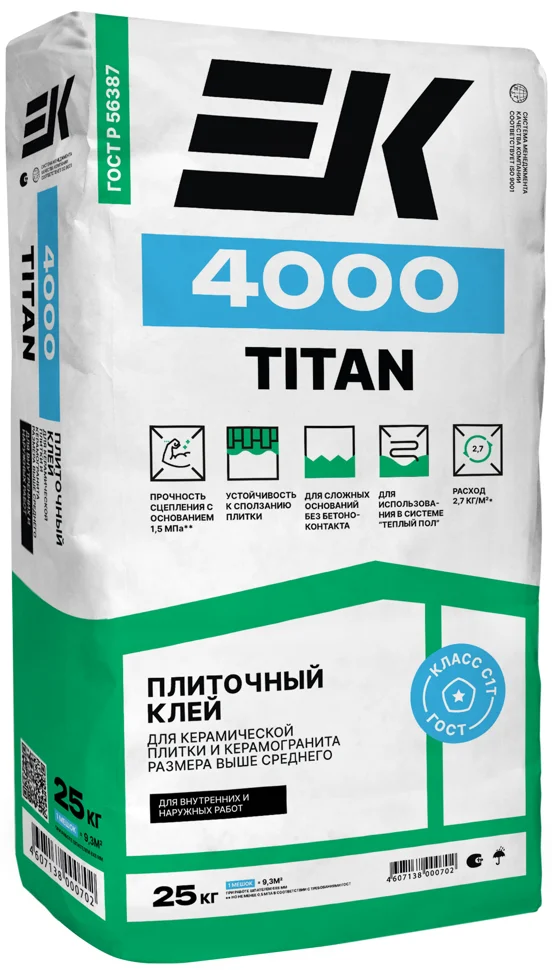 

Клей плиточный EK 4000 TITAN для керамогранита 25 кг, Серый