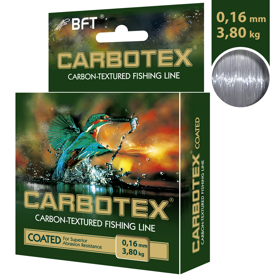 Леска AQUA CARBOTEX Coated 150m 0,16mm, цвет - прозрачный металлик, test - 3,80kg