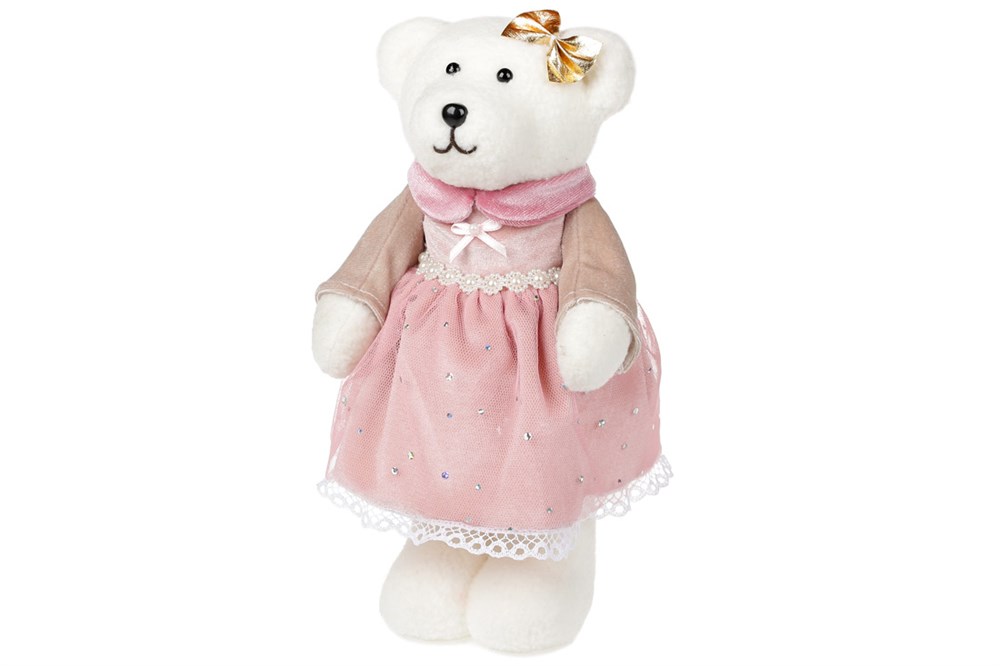 фото Фигурка новогодняя домран медведь в розовом платье 743-332