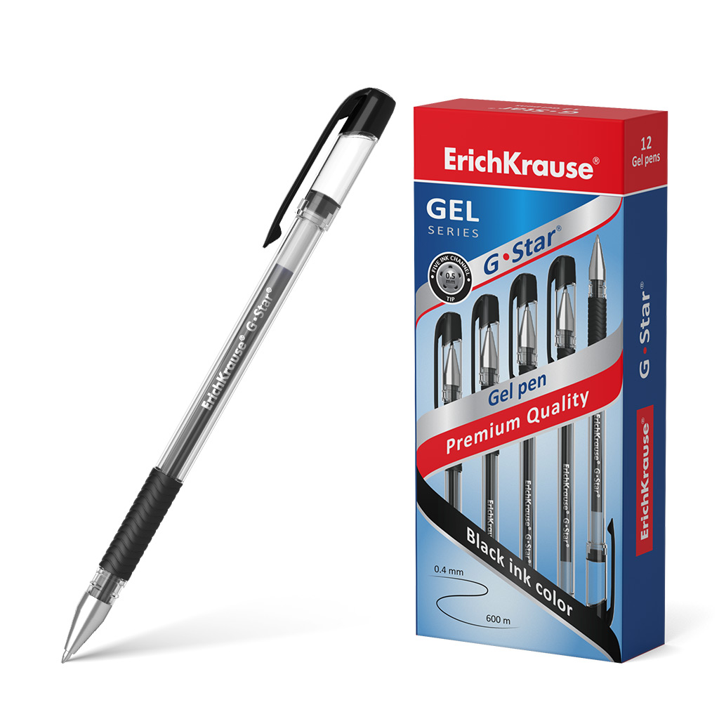 

Ручка гелевая ErichKrause G-Star Stick&Grip Classic 54538 0,5 цвет черный, 12 штук