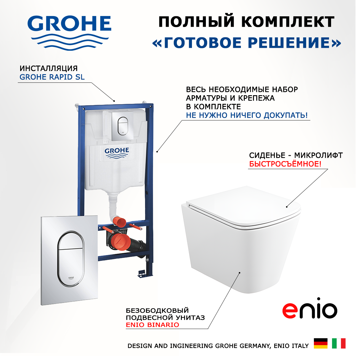 

Комплект инсталляция Grohe Solido + Унитаз BelBagno Due + кнопка хром