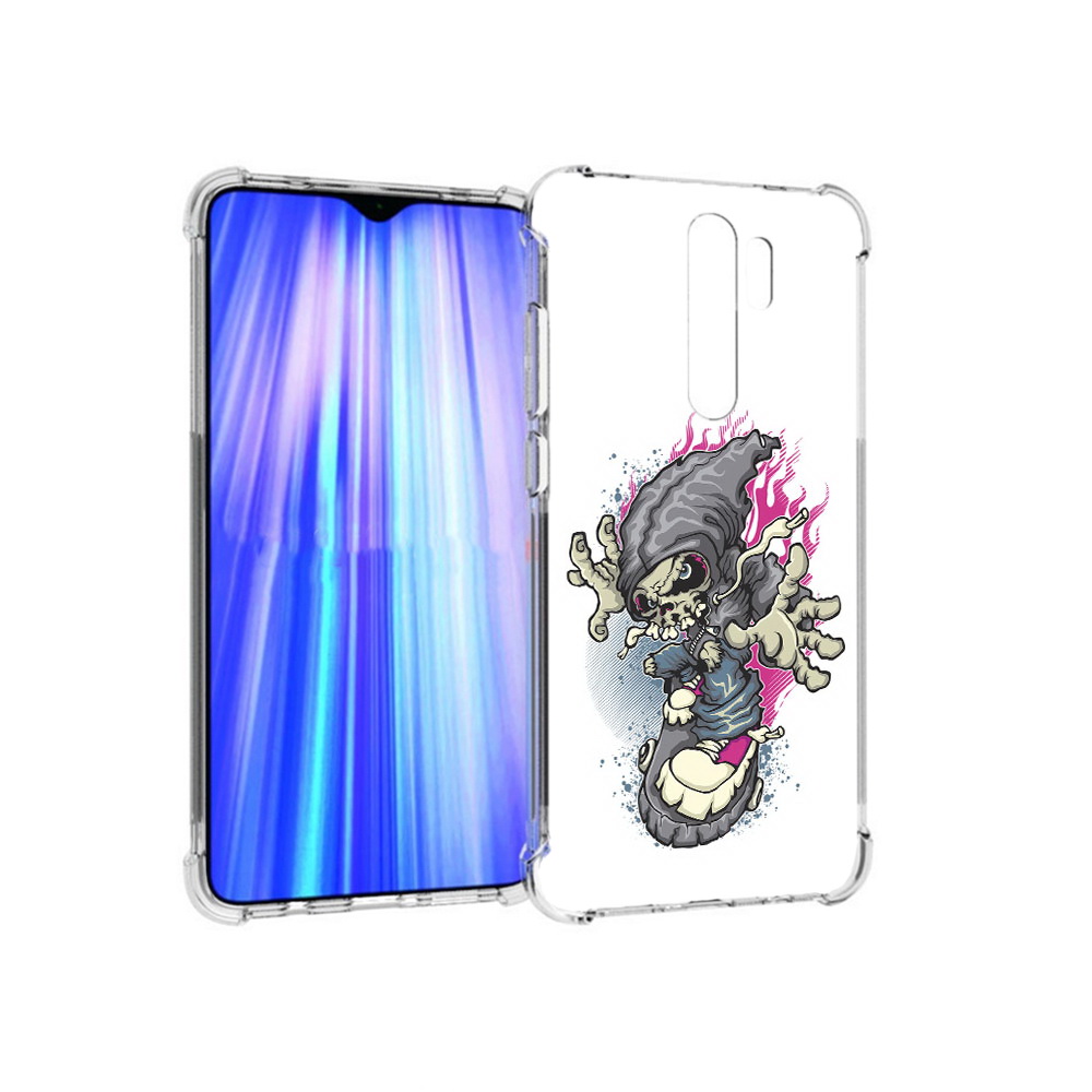 фото Чехол mypads tocco для xiaomi redmi note 8 pro нарисованный скелет на скейт борде
