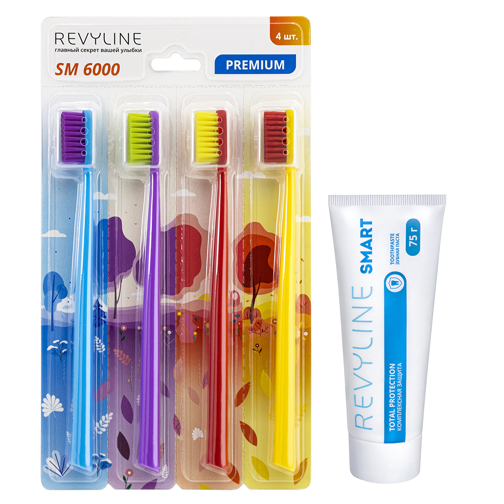 Набор зубных щеток Revyline SM6000 Smart, 4 шт + Зубная паста Revyline Smart, 75 г набор профилактический revyline