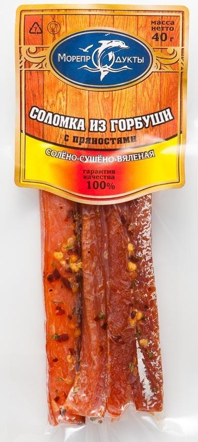 

Соломка Морепродукты из горбуши, солено-сушено-вяленая, с пряностями, в вакууме, 40 г