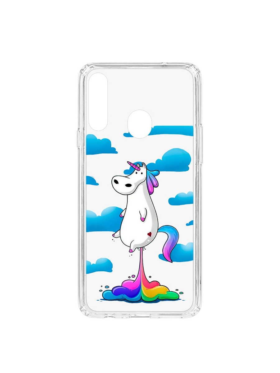 

Чехол на Samsung Galaxy A20S Kruche Print Flying Unicorn, Прозрачный;разноцветный