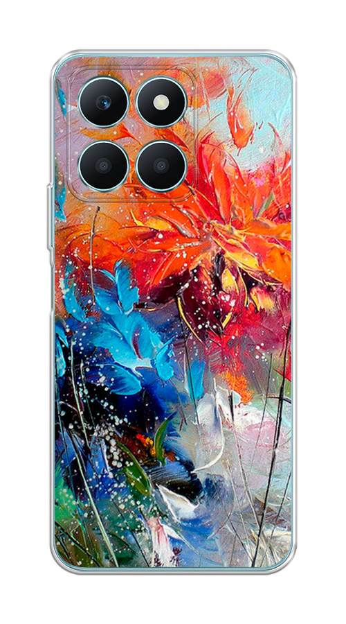 

Чехол на Honor X6A "Абстрактные цветы", Оранжевый;синий, 6122050-1