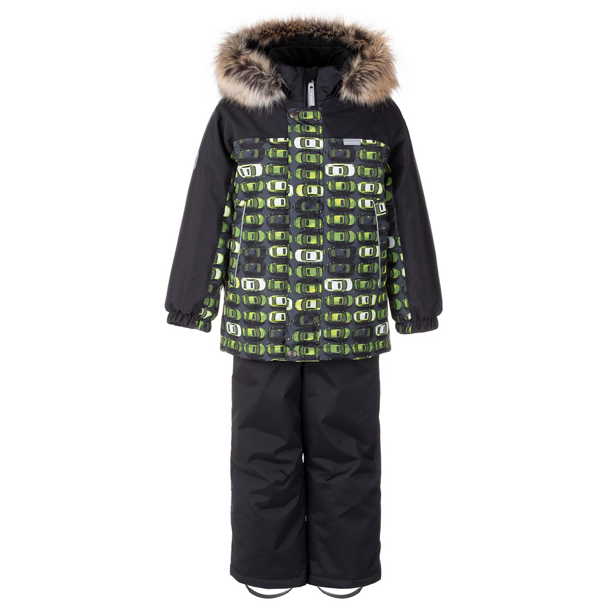Комплект верхней одежды детский KERRY Romi K23420B, рисунок машинки на темно-зеленом, 116