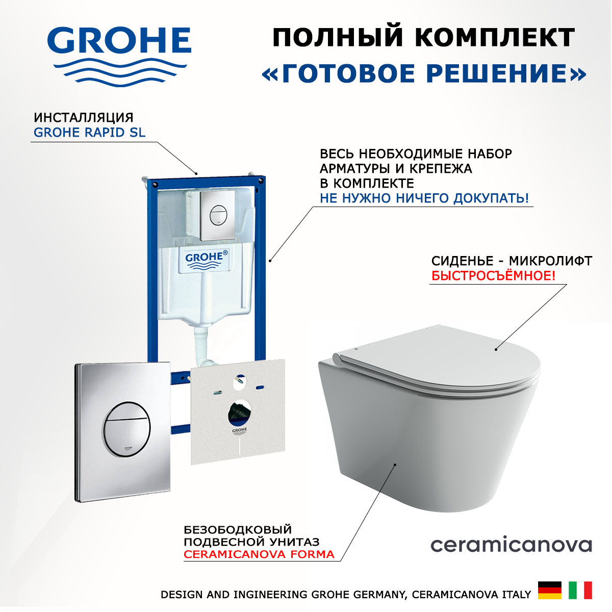 

Комплект инсталляция Grohe Rapid SL + Унитаз Ceramica Nova Forma + кнопка хром