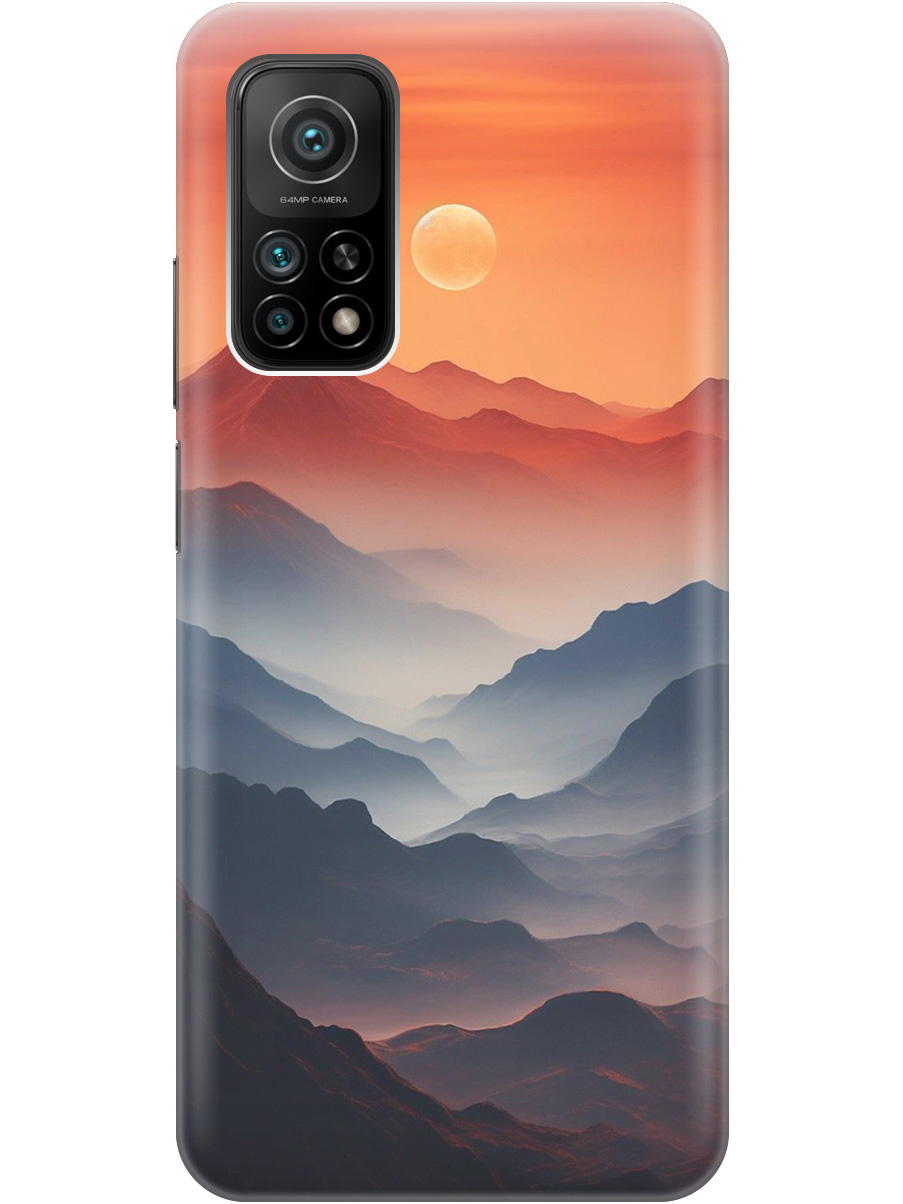 

Силиконовый чехол на Xiaomi Mi 10T/10T Pro с принтом "Луна над горами", Прозрачный;оранжевый;черный, 724124310
