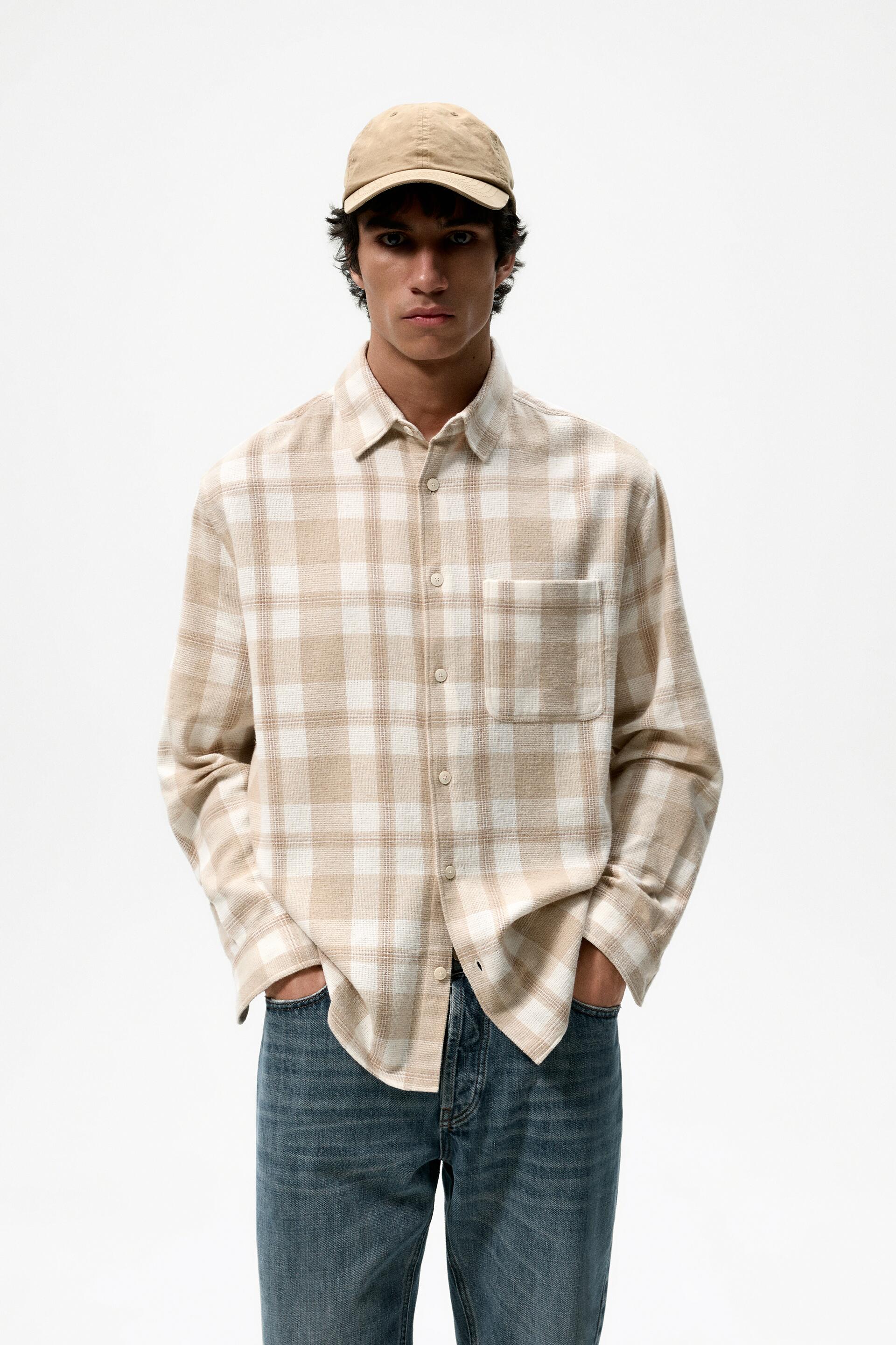 

Рубашка мужская ZARA 06644108 бежевая XL, 06644108